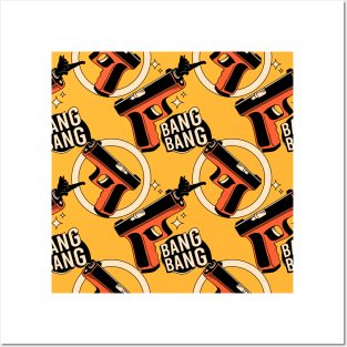 Bang Bang Black Cat Pattern in yellow Posters and Art